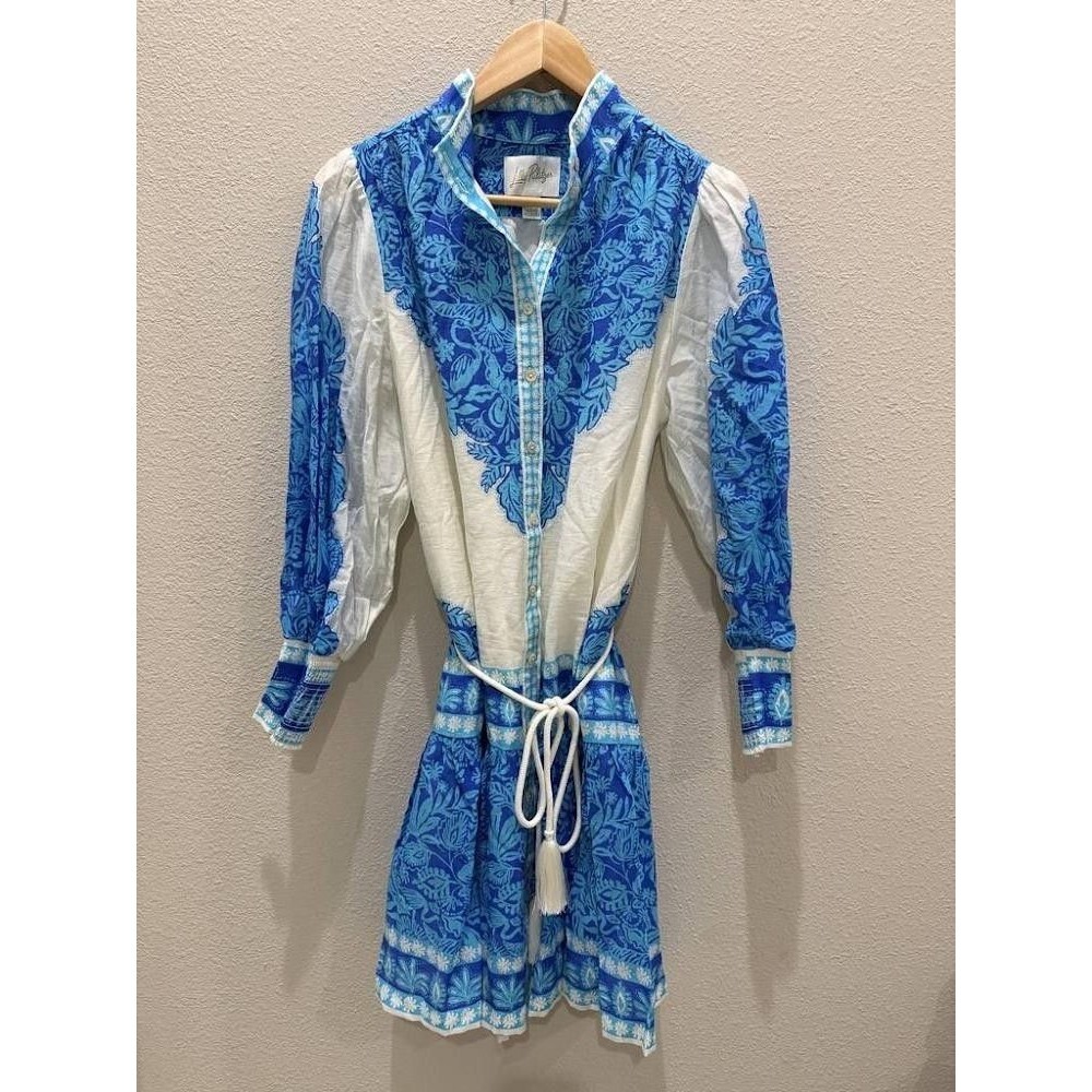 Lilly Pulitzer Drena Engineered Shirt Dress Blue Linen Size 8